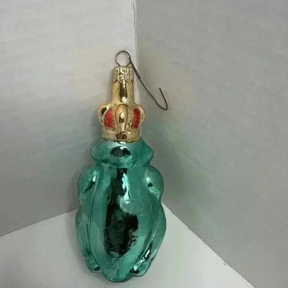 Vintage Frog Prince Christmas Ornament‎ Glitter Green Gold 5" Holiday Tree Deco - Picture 5 of 6